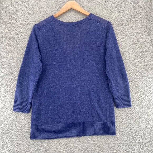 Talbots Sweater Womens Medium Blue Cardigan Button Up V Neck Knit 3/4 Sleeves - Picture 3 of 9